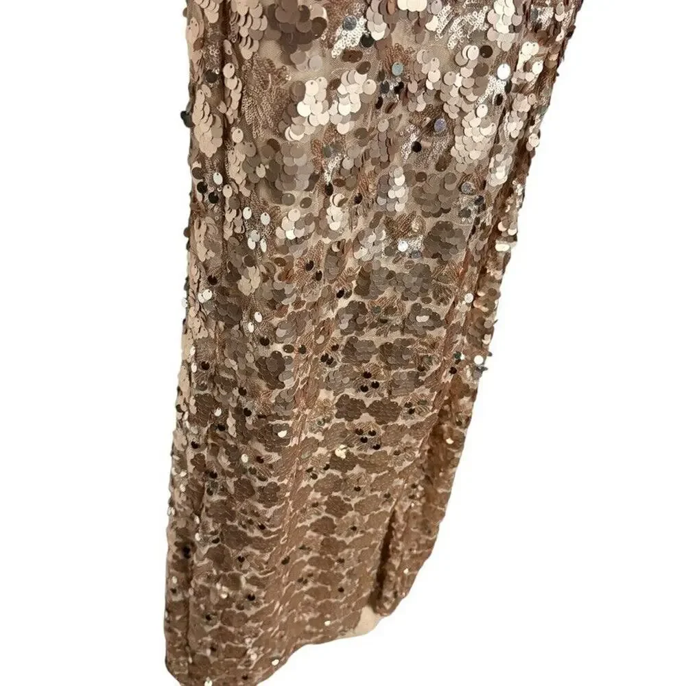 Night Moves Light Gold All Over Sequin Beaded Strapless Formal 6755 Dress Gown 4 - Picture 2 of 16